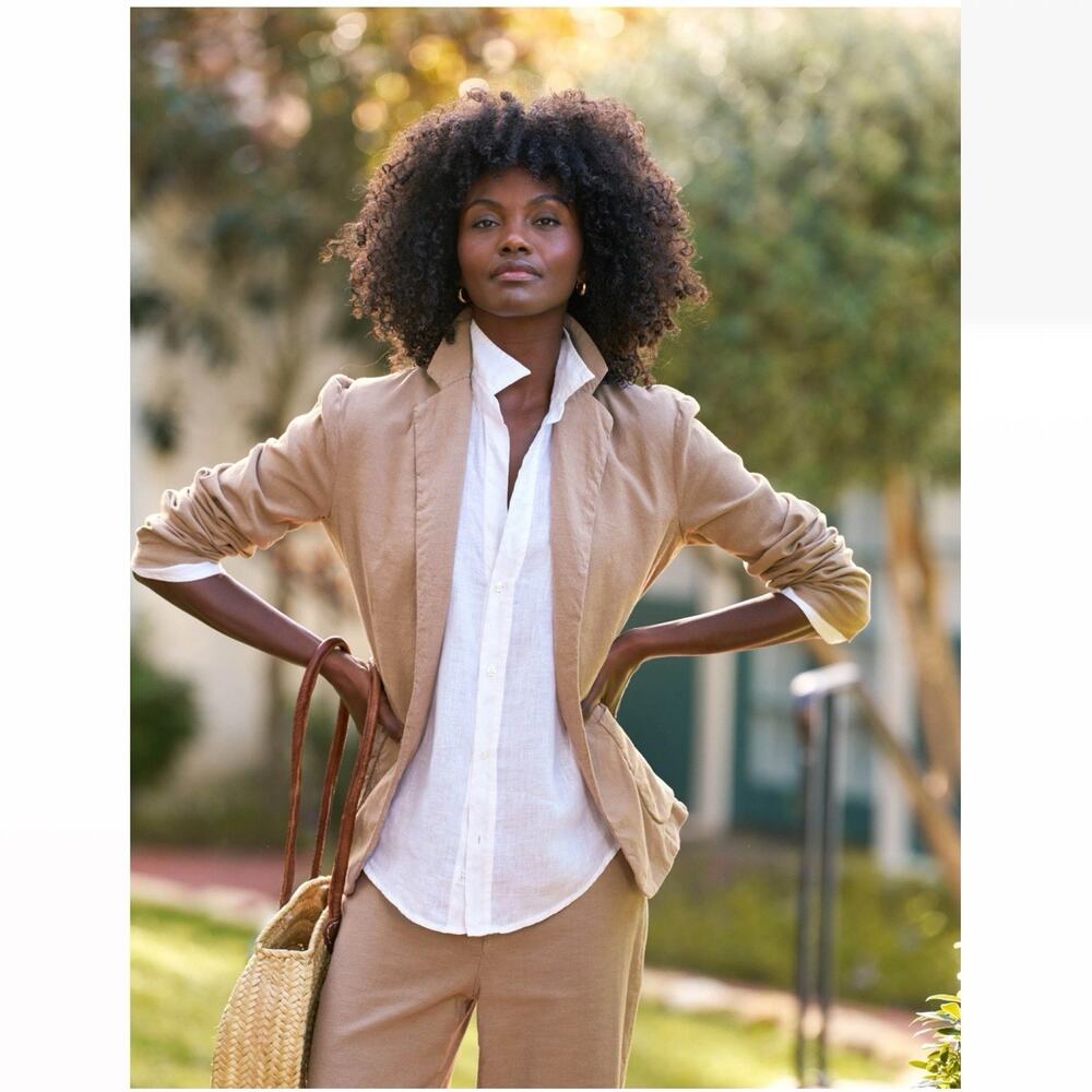 Frank & Eileen Dublin Tailored Blazer Italian Performance Linen Tiramisu Sz XL